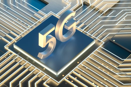 3d rendering, 5g font and circuit background, computer digital image