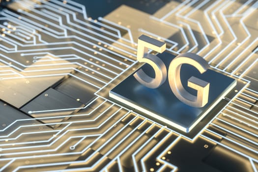 3d rendering, 5g font and circuit background, computer digital image