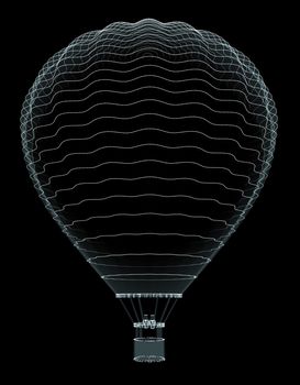 Hot Air Red balloon isolated on black background. Plexus effect. 3D illustration