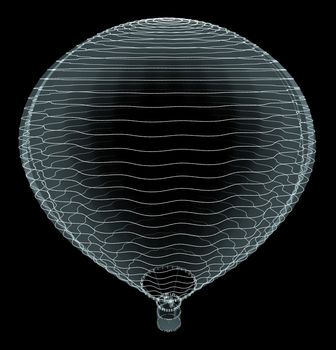 Hot Air Red balloon isolated on black background. Plexus effect. 3D illustration