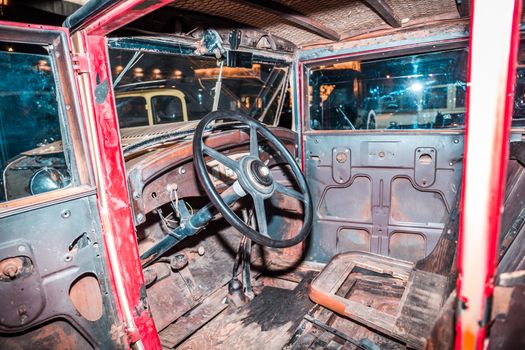 Old Car Interior, Vintage broken dusty car
