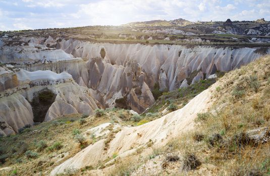 Limestone and tuff rock formations in Cappadocia, Turkey