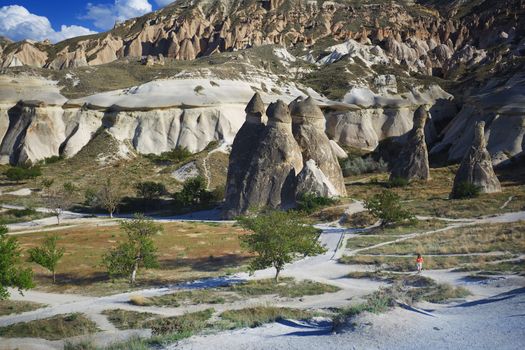 Limestone and tuff rock formations in Cappadocia, Turkey