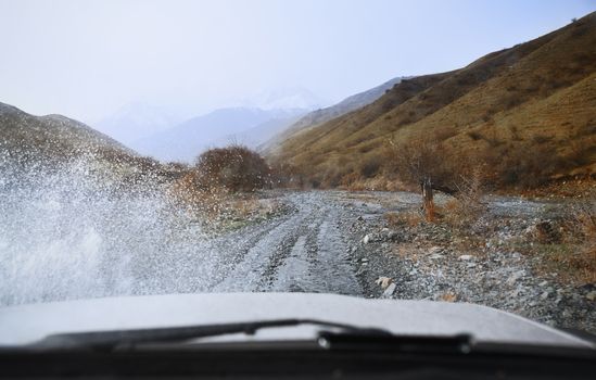 Road trip through the nature of Europe. Car point of view