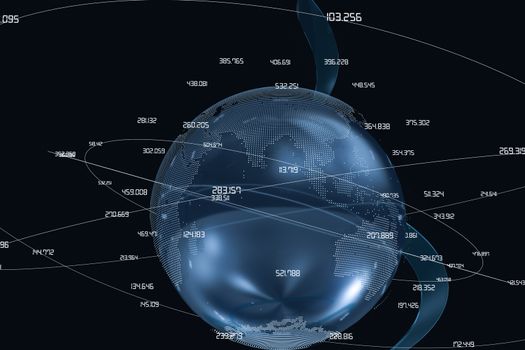 Computer digital drawing, blue background, data and earth graphics