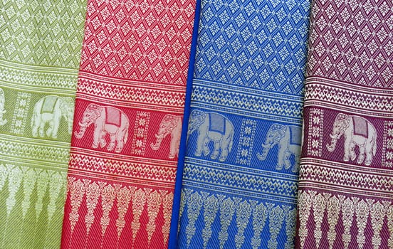 Close-up of traditional colorful vietnamese textile scarves