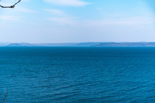 Sea view from the city of Vladivostok. Mountains on the other side of the sea.