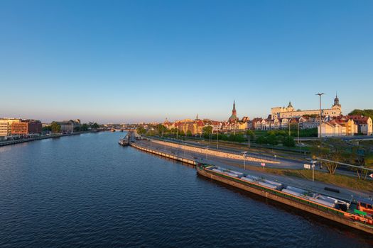 Oder Embankment in the morning in Szczecin