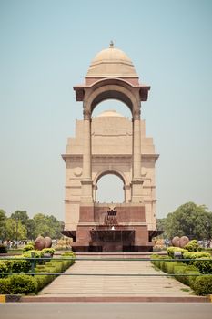 Rajpath, Raisina Hill, New Delhi, India January 2019: The Canopy lies 150 meters from the India Gate. The vacant canopy, constructed in red sandstone, is a symbol of British’s retreat from India.