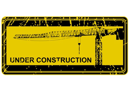 Under construction stamp with crane silhouette