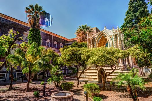 Cloister of the Benedictine Monastery of San Nicolo l'Arena in Catania, Sicily, Italy, - a jewel of the late Sicilian Baroque style.