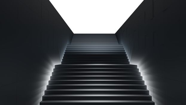 Dark stair with light. 3D illustration on white background