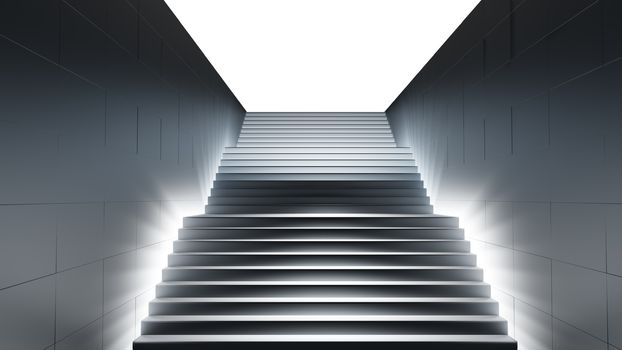 Dark stair with light. 3D illustration on white background