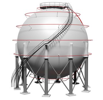 Spherical gas tank. 3D illustration on white background