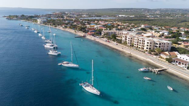 caribbean boat yacht harbor Bonaire island aerial drone top view