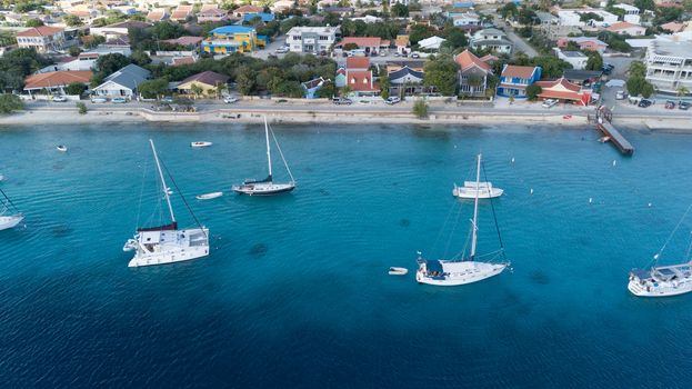 caribbean boat yacht harbor Bonaire island aerial drone top view