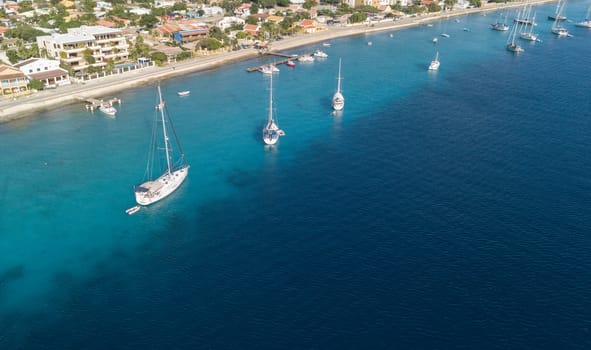 caribbean boat yacht harbor Bonaire island aerial drone top view