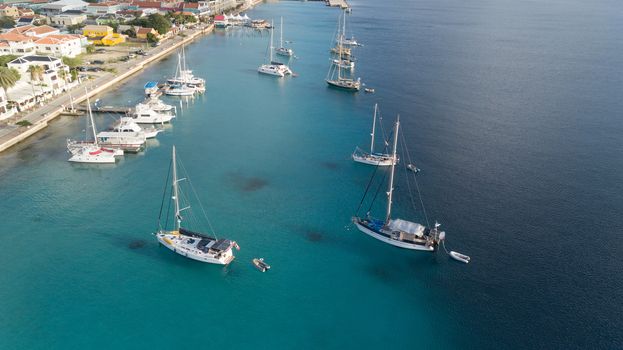 caribbean boat yacht harbor Bonaire island aerial drone top view