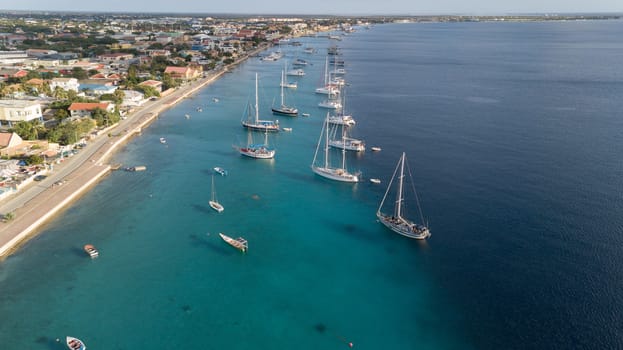 caribbean boat yacht harbor Bonaire island aerial drone top view