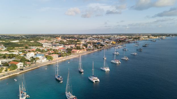 caribbean boat yacht harbor Bonaire island aerial drone top view