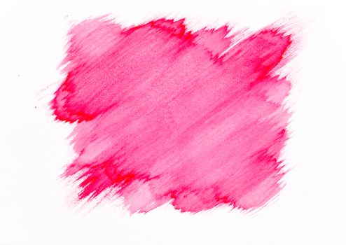 Red watercolor brush stroke on white paper background.