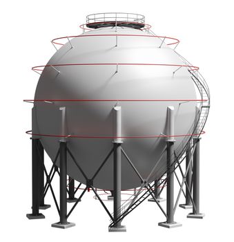 Spherical gas tank. 3D illustration on white background