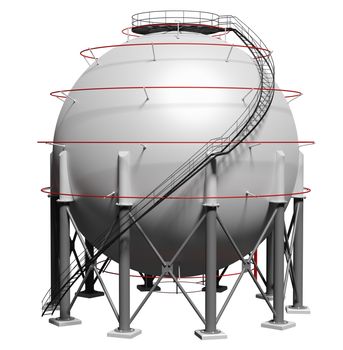 Spherical gas tank. 3D illustration on white background