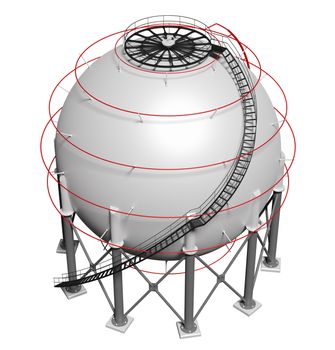 Spherical gas tank. 3D illustration on white background