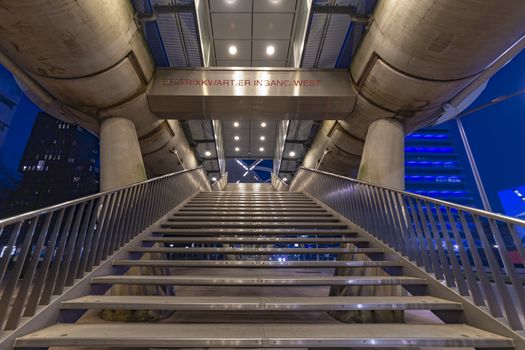 Beatrixkwartier (Beatrix district in Dutch) entrance east Escalator to a tramway station in The Hague at night
