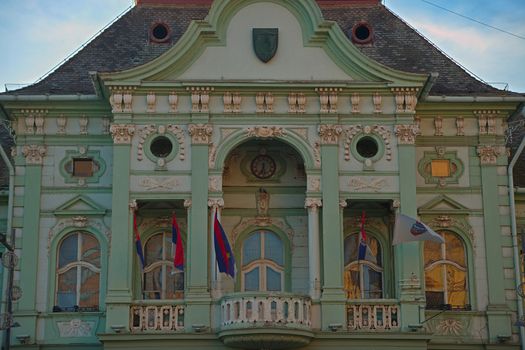 ZRENJANIN, SERBIA, OCTOBER 14th 2018 - Balcony on all baroque city hall