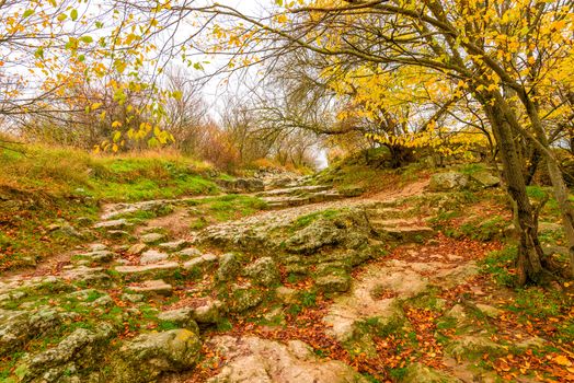 A stony path leading to the cave city of Chufut-Kale in the Crimea