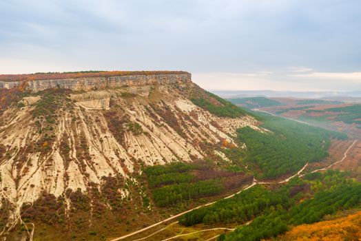 Table mountain of Crimea peninsula, Bakhchisaray, cloudy day