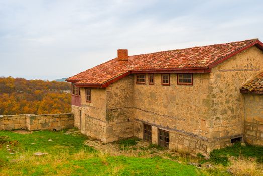 Stone house on the mountain in the cave town of Chufut-Kale in Crimea, Russia