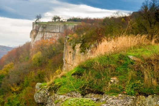 autumn boring mountain landscape, dramatic sky