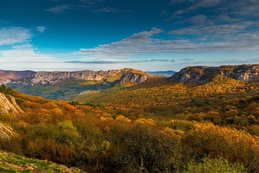 mountain valley autumn landscape on a sunny day