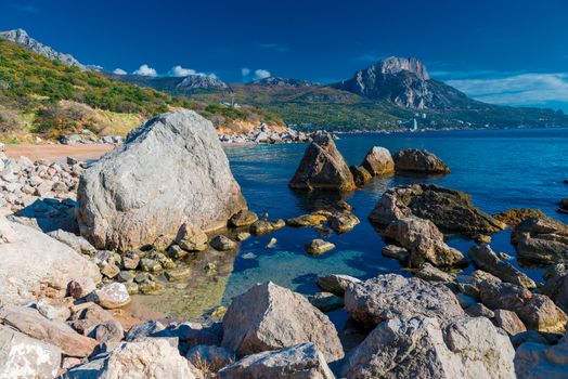 Large stones on the sea, beautiful seascape, Laspi bay, Crimea, Russia