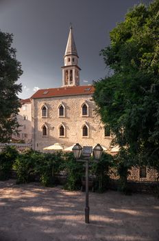 Budva, Montenegro - 07.10.2018.  St. Johns Church in Budva old town on a sunny summer day