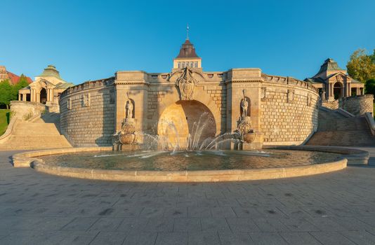 Fountain at Haken Terrases in Old Town of Szczecin. Poland.