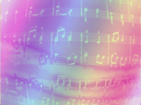 music books,processing in photoshop,glowing music notes on rainbow gradient background