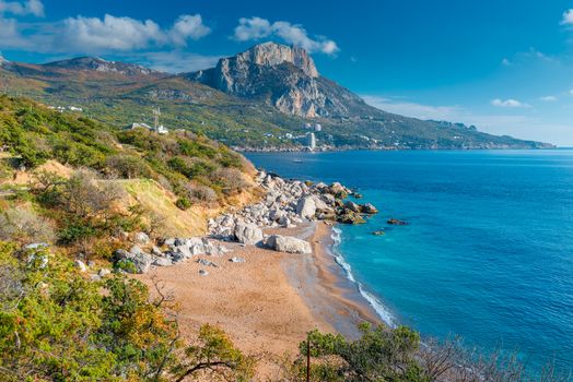 Landscape - Crimea peninsula, nature in autumn on a sunny day. View of the mountains and the sea