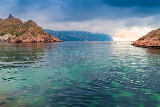 Rocks, sea and dramatic clouds, beautiful seascape