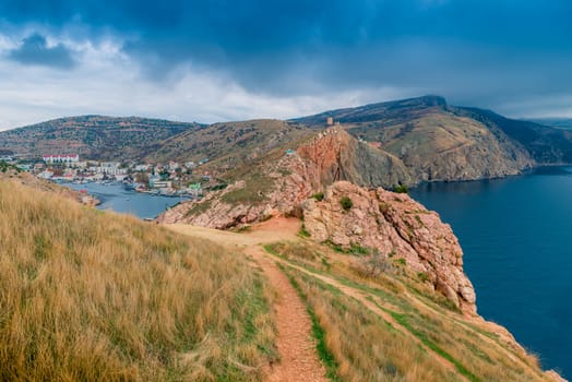 Autumn nature of the Crimean peninsula in November, view of the Balaklava bay, Russia