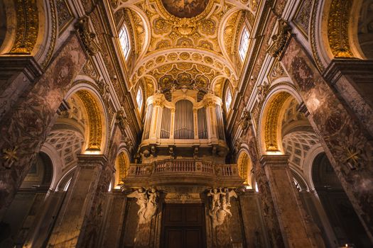 Interior view of empty catholic church in Rome.