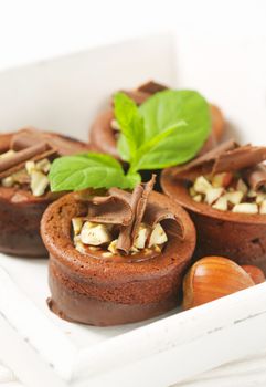 Mini chocolate cakes with hazelnut filling