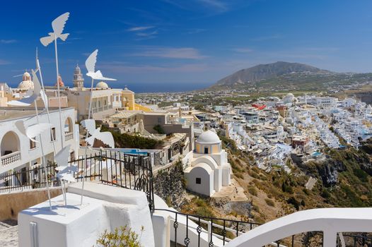 Fira village high angle daytime view at Santorini island, Greece