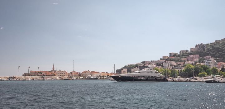 Budva, Montenegro - 07.10.2018.   Boat trip along the coast of the resort of Budva in Montenegro on a sunny summer day