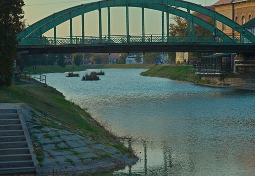 Steel bridge that crosses Begej river in Zrenjanin, Serbia