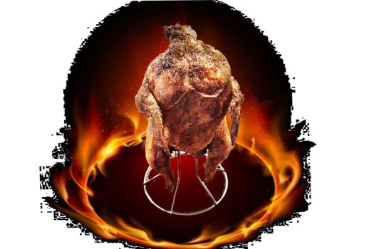 Grilled chicken, grilled, sprinkled, seasoned and grilled on the chicken holder
