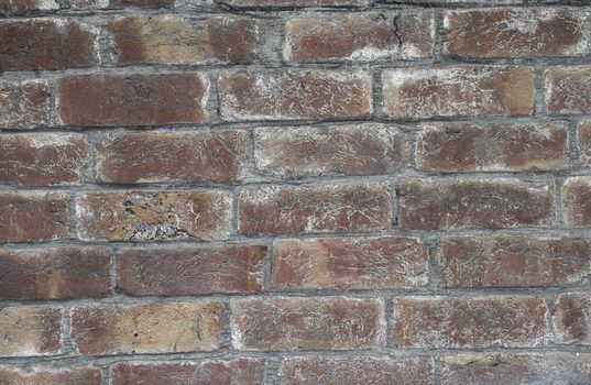 Destroyed brick wall, red texture grunge background