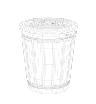 3D wire-frame model of trash can on white background
